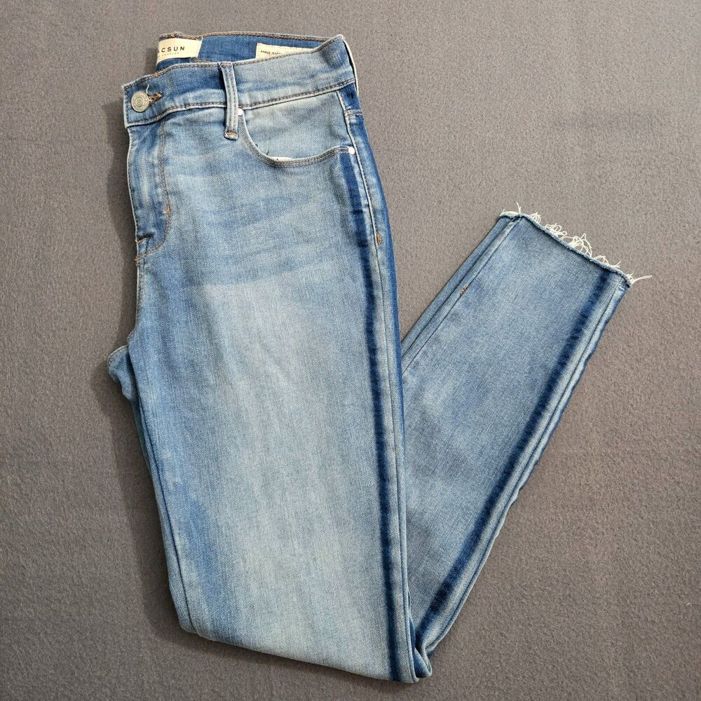 Pacsun Jeans Women 27 Mid Rise Ankle Jegging Raw Hem Light Wash Blue Denim